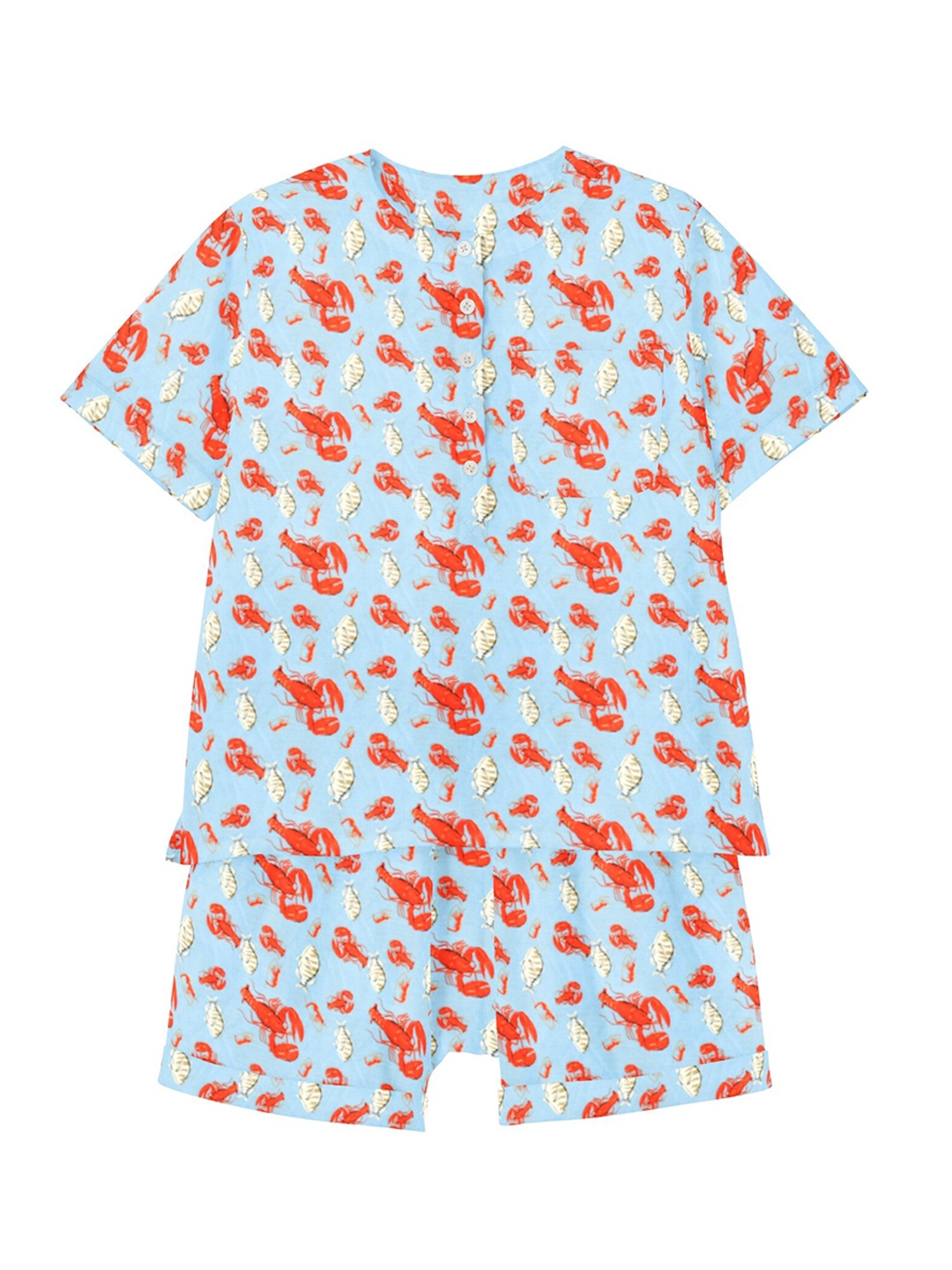 THE BABY ATELIER Kids Blue & Orange Printed Organic Cotton Night suit