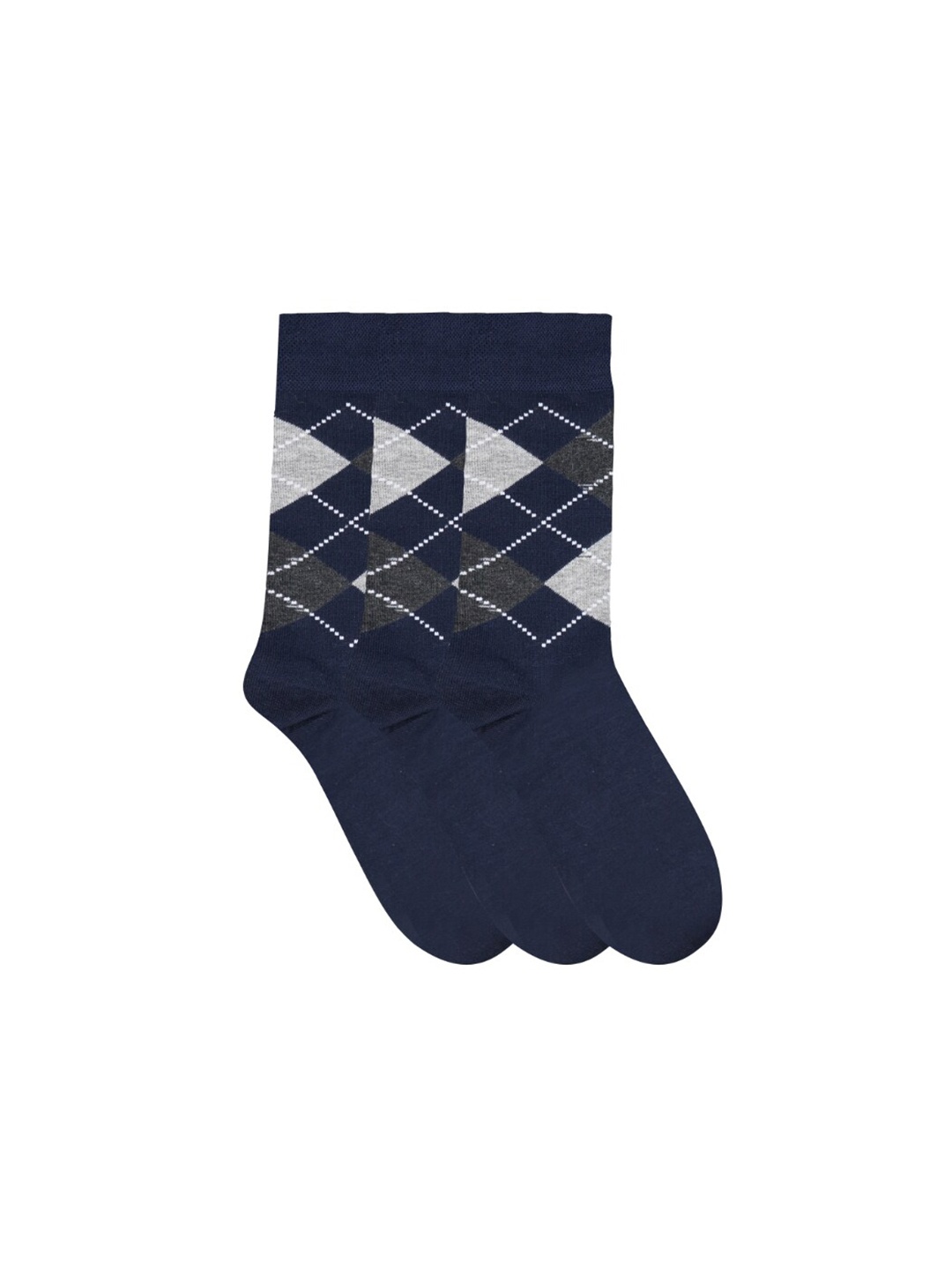 

N2S NEXT2SKIN Men Pack Of 3 Navy Blue & Grey Cotton Calf-Length Socks