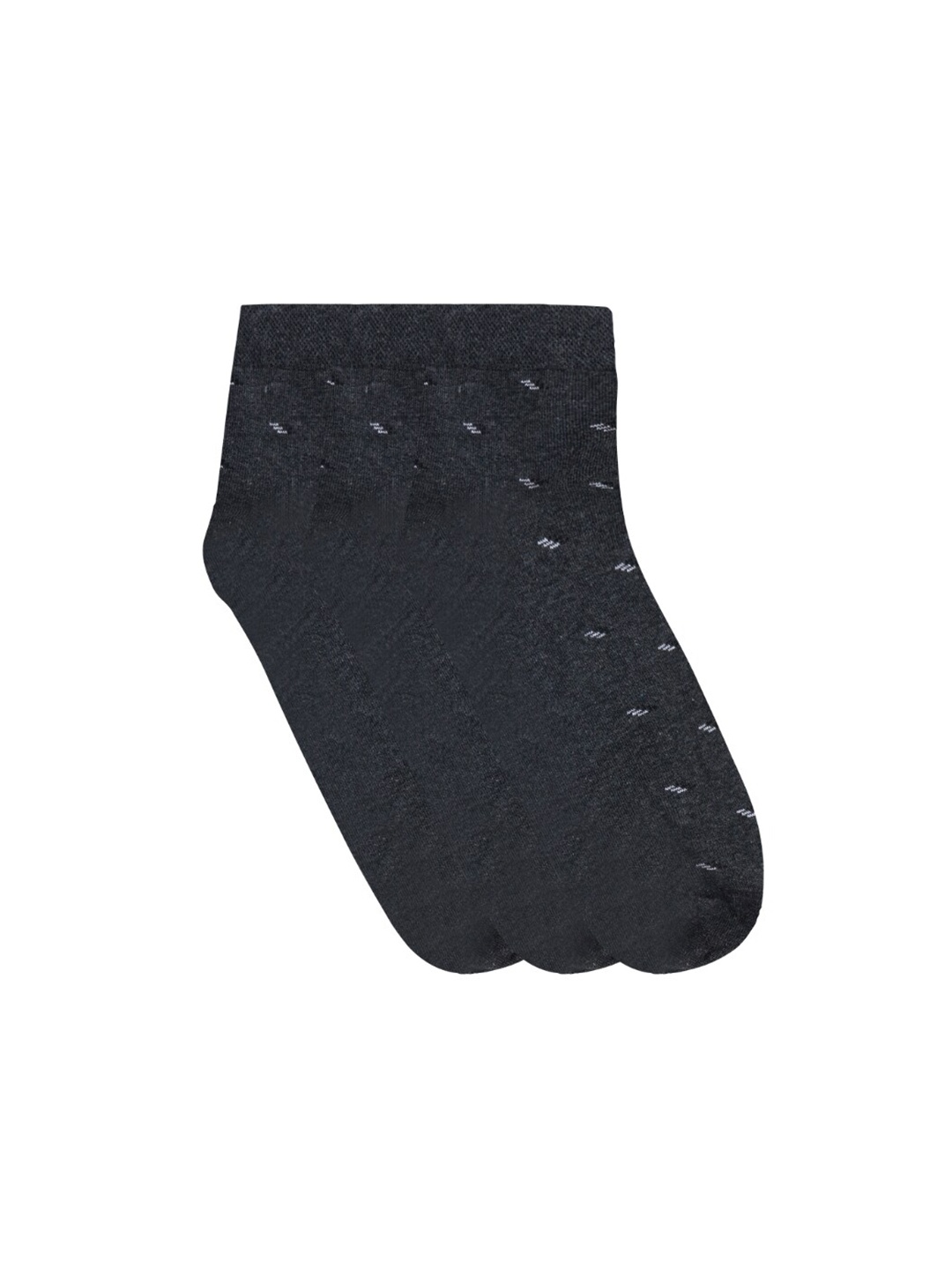 

N2S NEXT2SKIN Men Pack Of 3 Charcoal Grey Patterned Seamless Cotton Ankle-Length Socks