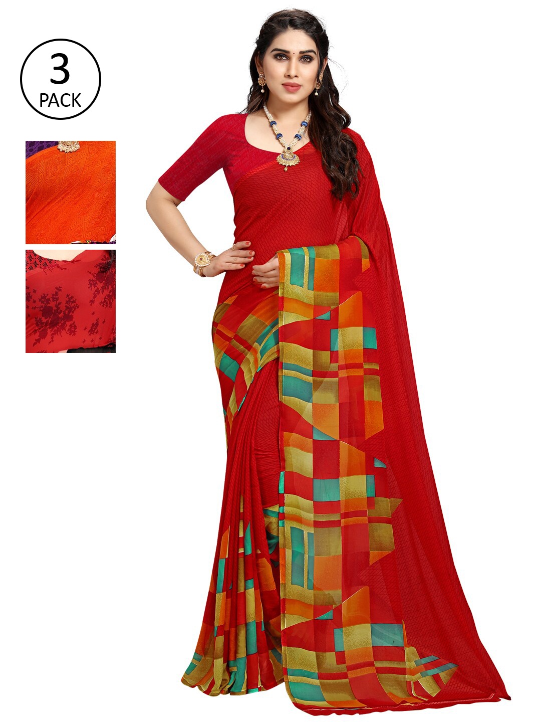 

KALINI Multi Pack of 3 Printed Saree