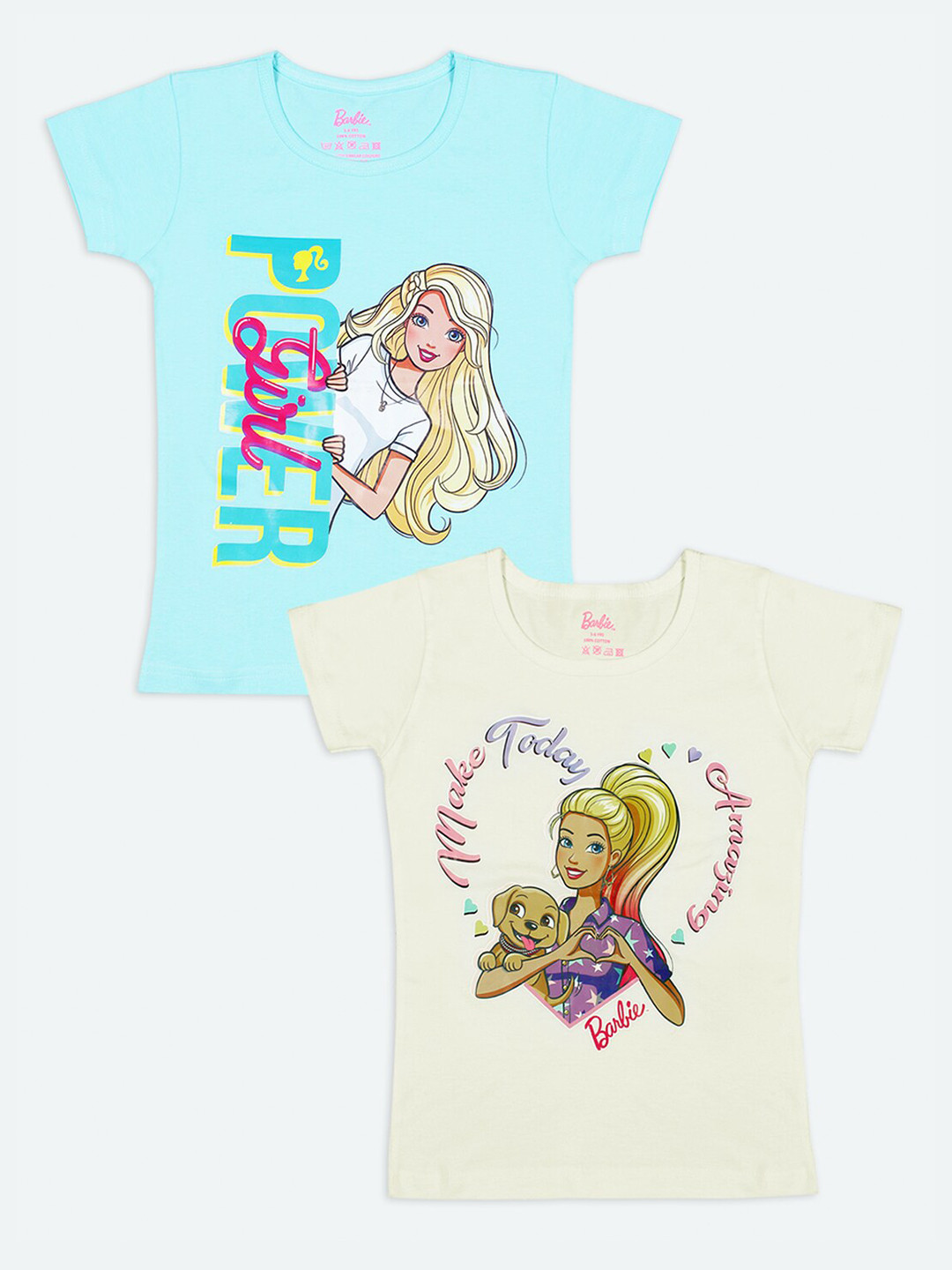 

Barbie Girls Turquoise Blue & Cream-Coloured 2 Barbie Printed Cotton T-shirt
