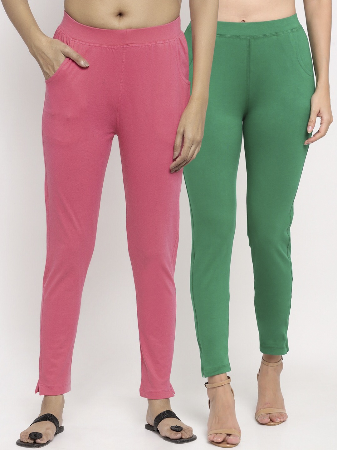 

NEUDIS Women Pack of 2 Solid Ankle Length Leggings, Green