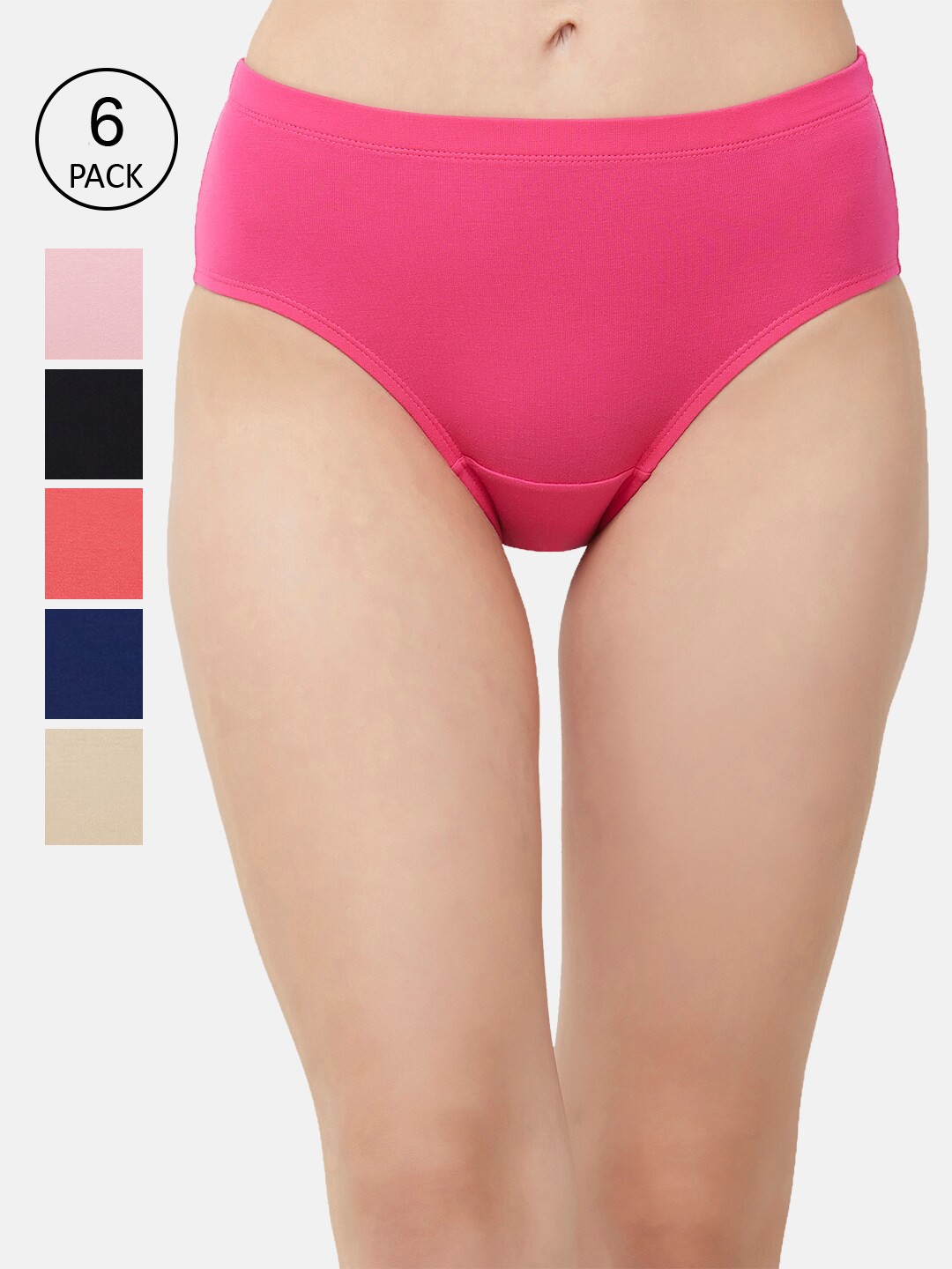 Soie Women Pack Of 6 Solid Classic Hipster Briefs 6FCB-19PACK 2, Pink
