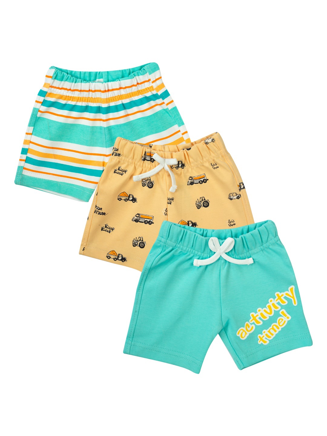 MeeMee Boys Pack of 3 Printed High-Rise Cotton Regular Shorts, Beige