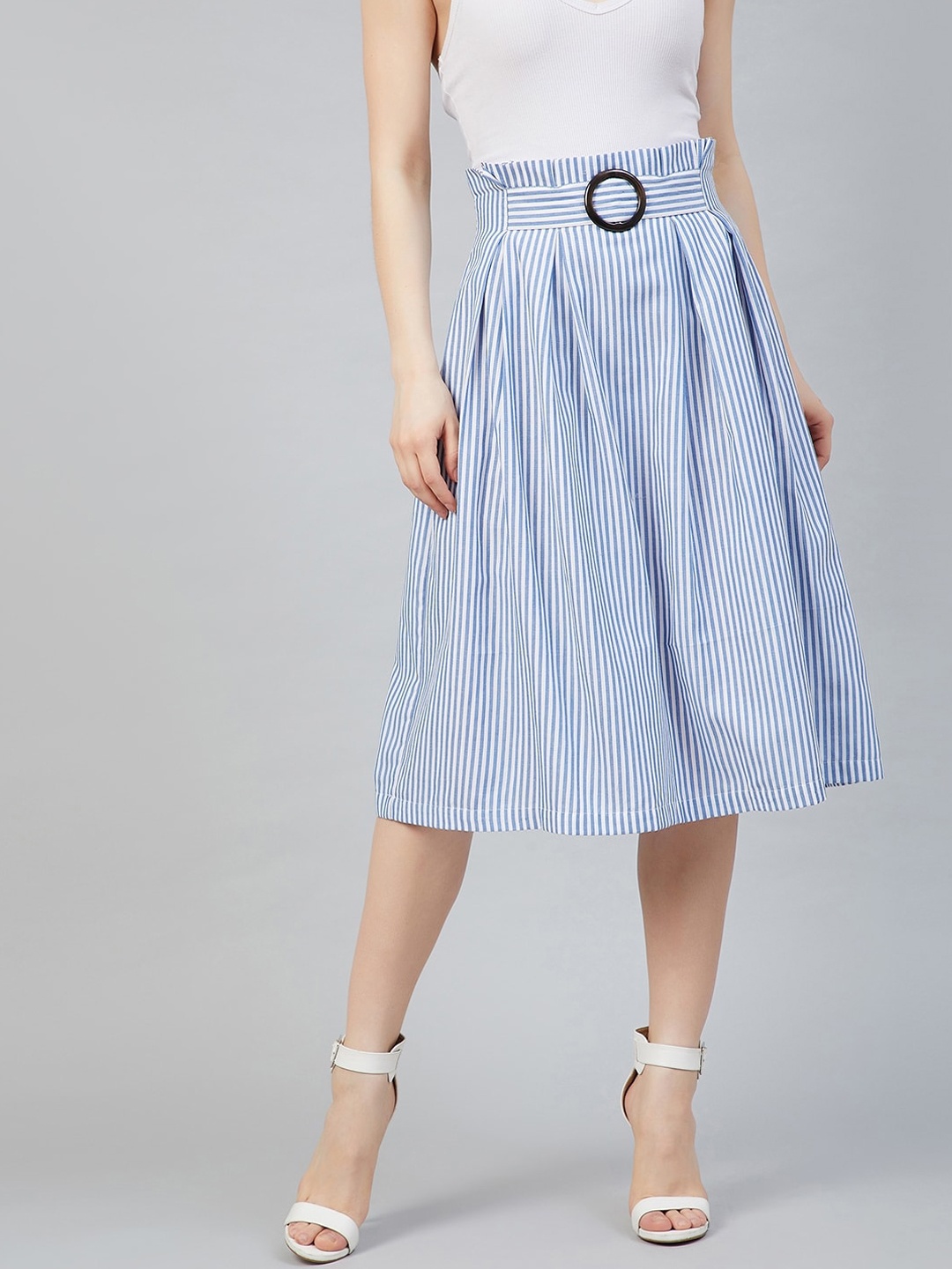 

Marie Claire Women Blue & White Striped A-Line Midi Skirt