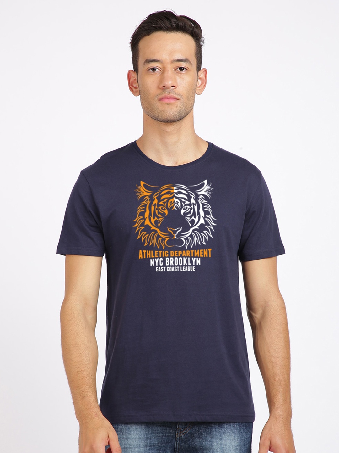 

MASH UNLIMITED Men Navy Blue Printed Slim Fit T-shirt