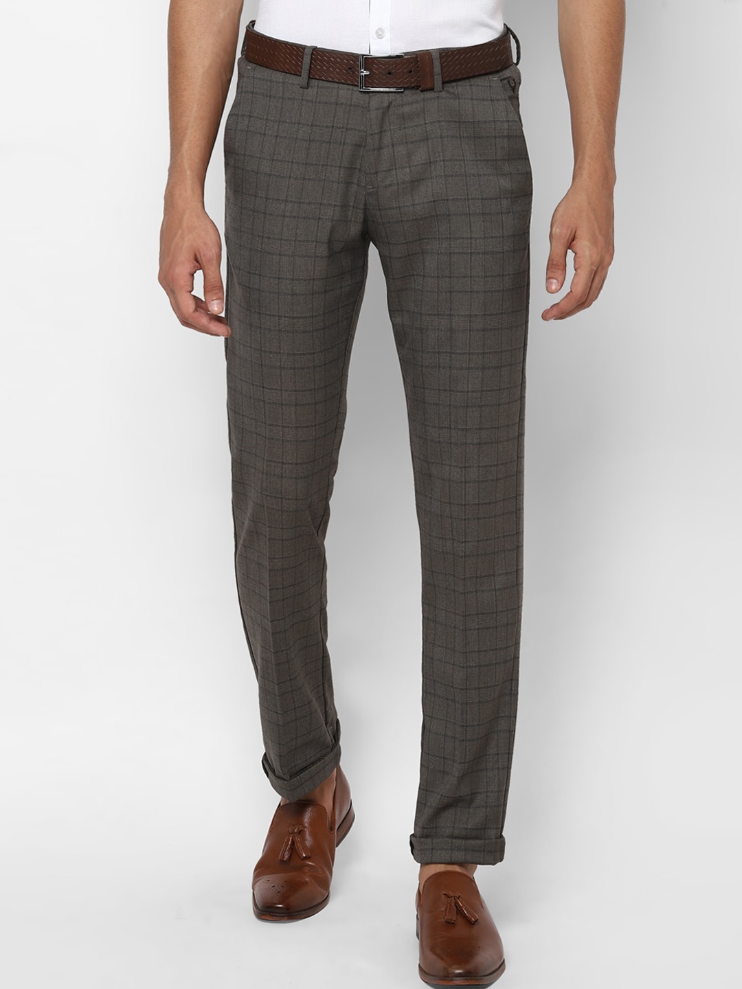 

Allen Solly Men Grey Checked Slim Fit Formal Trousers