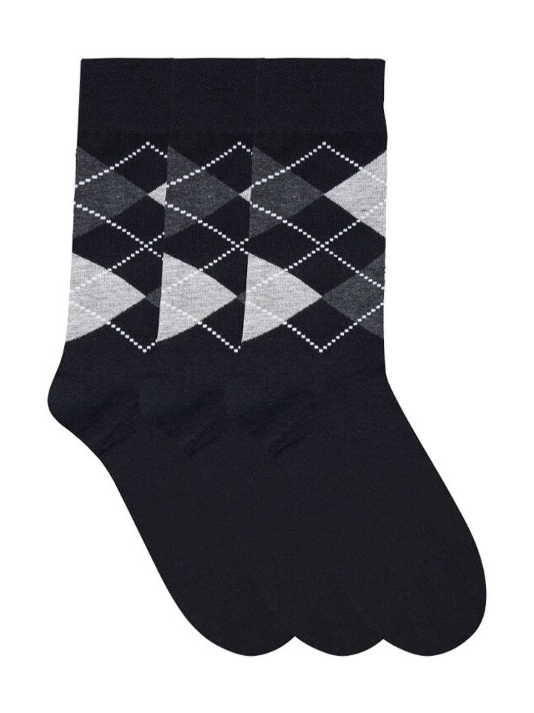 

N2S NEXT2SKIN Men Pack Of 3 Black & Grey Patterned Calf-Length Cotton Socks