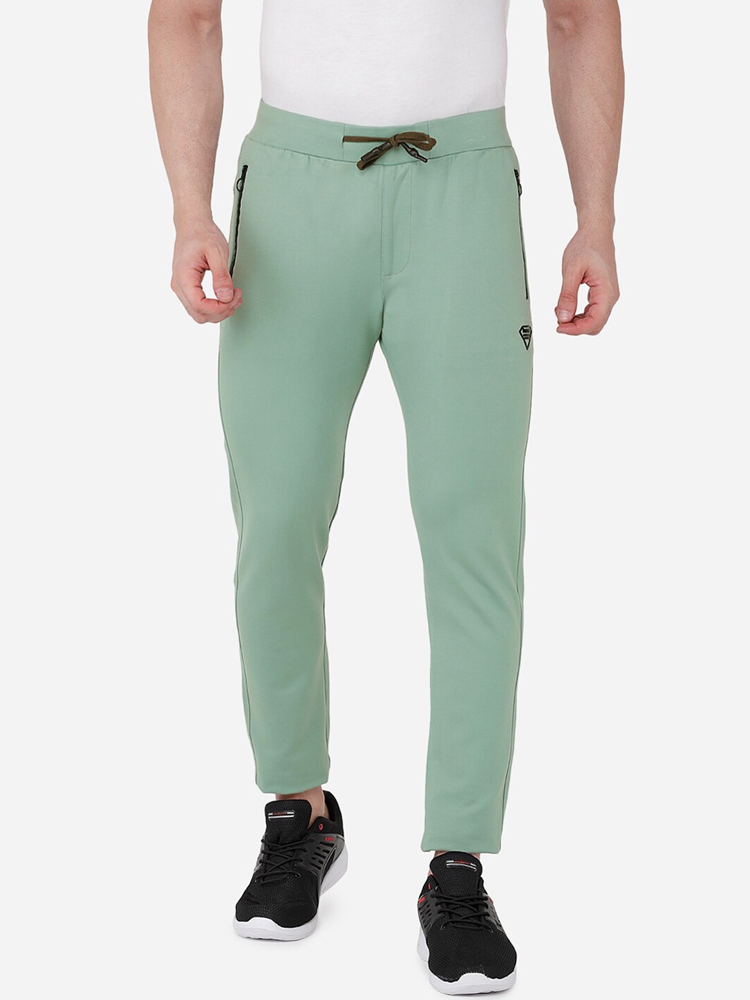 

beevee Men Green Solid Straight-Fit Cotton Track Pants