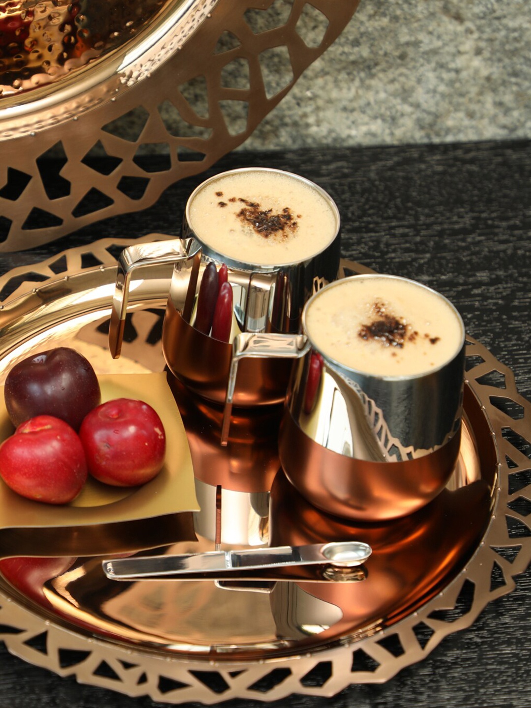 

ARTTDINOX Silver-Toned & Copper-Toned Solid 2 Stainless Chromology Steel Mugs