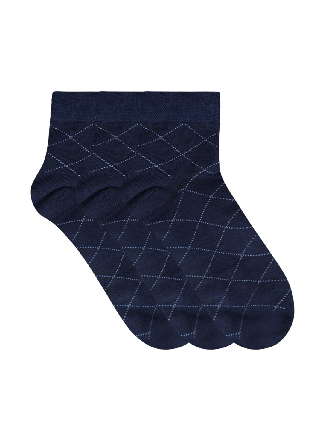 

N2S NEXT2SKIN Men Pack Of 3 Navy Blue Patterned Cotton Ankle-Length Socks