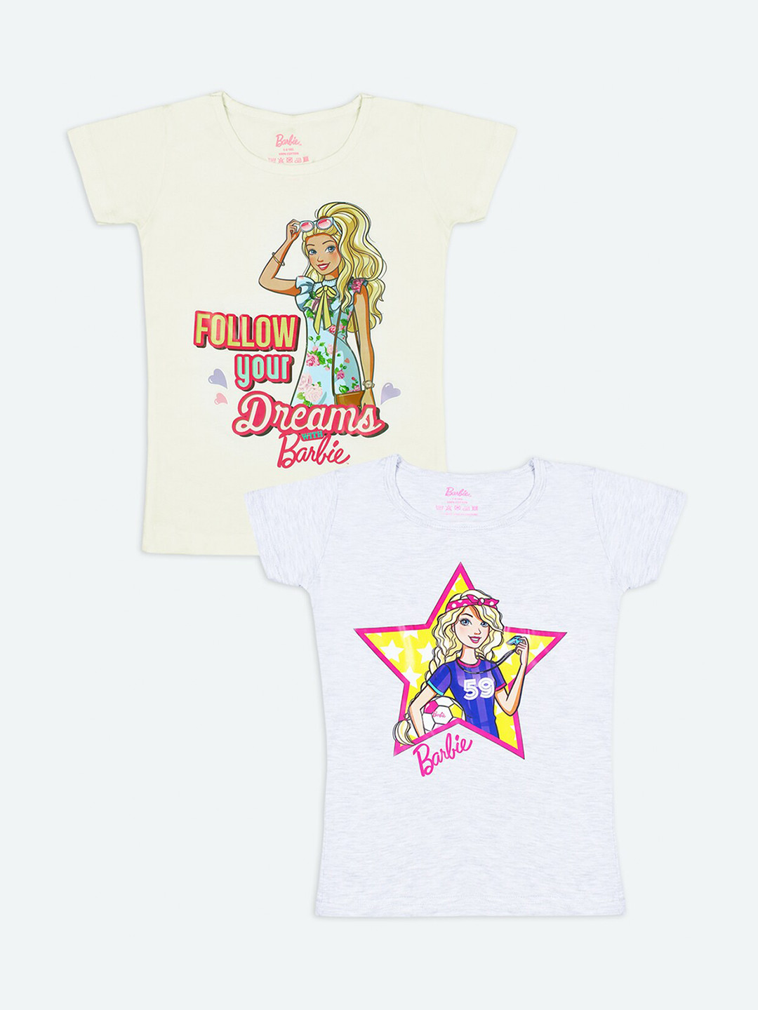 

Barbie Girls Pack Of 2 Barbie Printed Pure Cotton T-shirt, White