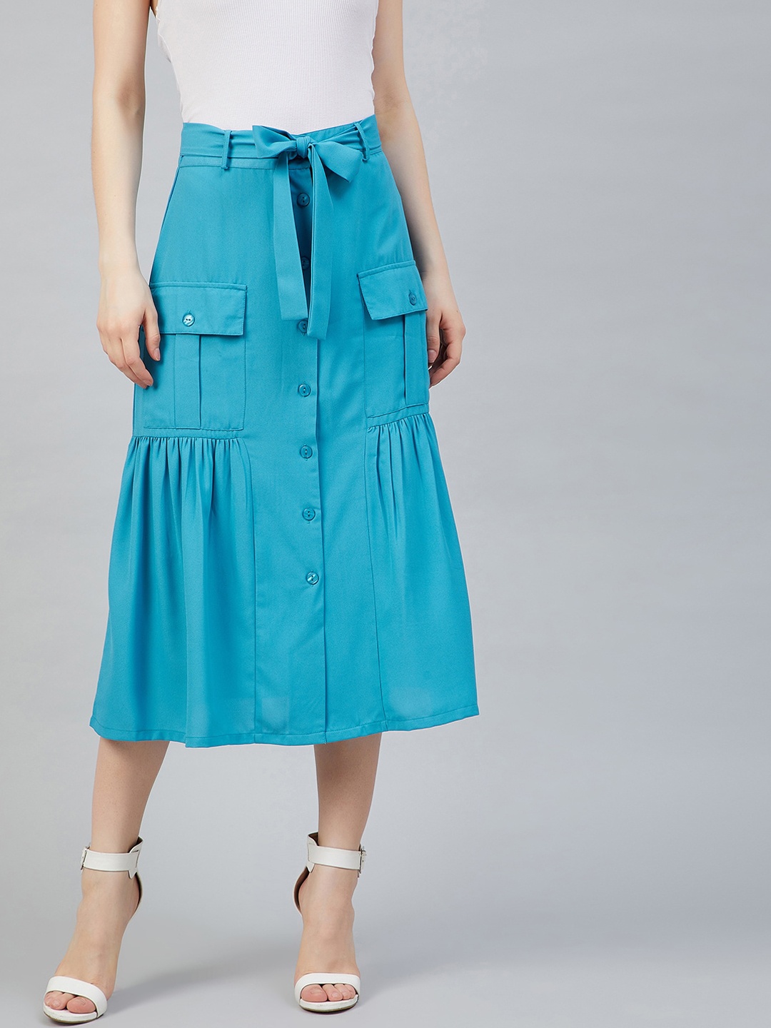 

Marie Claire Women Blue Solid A-Line Midi Skirt