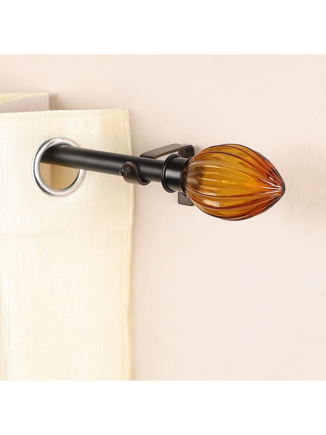 

The Decor Mart Black Extendable Curtain Rod with Mustard Glass Finial