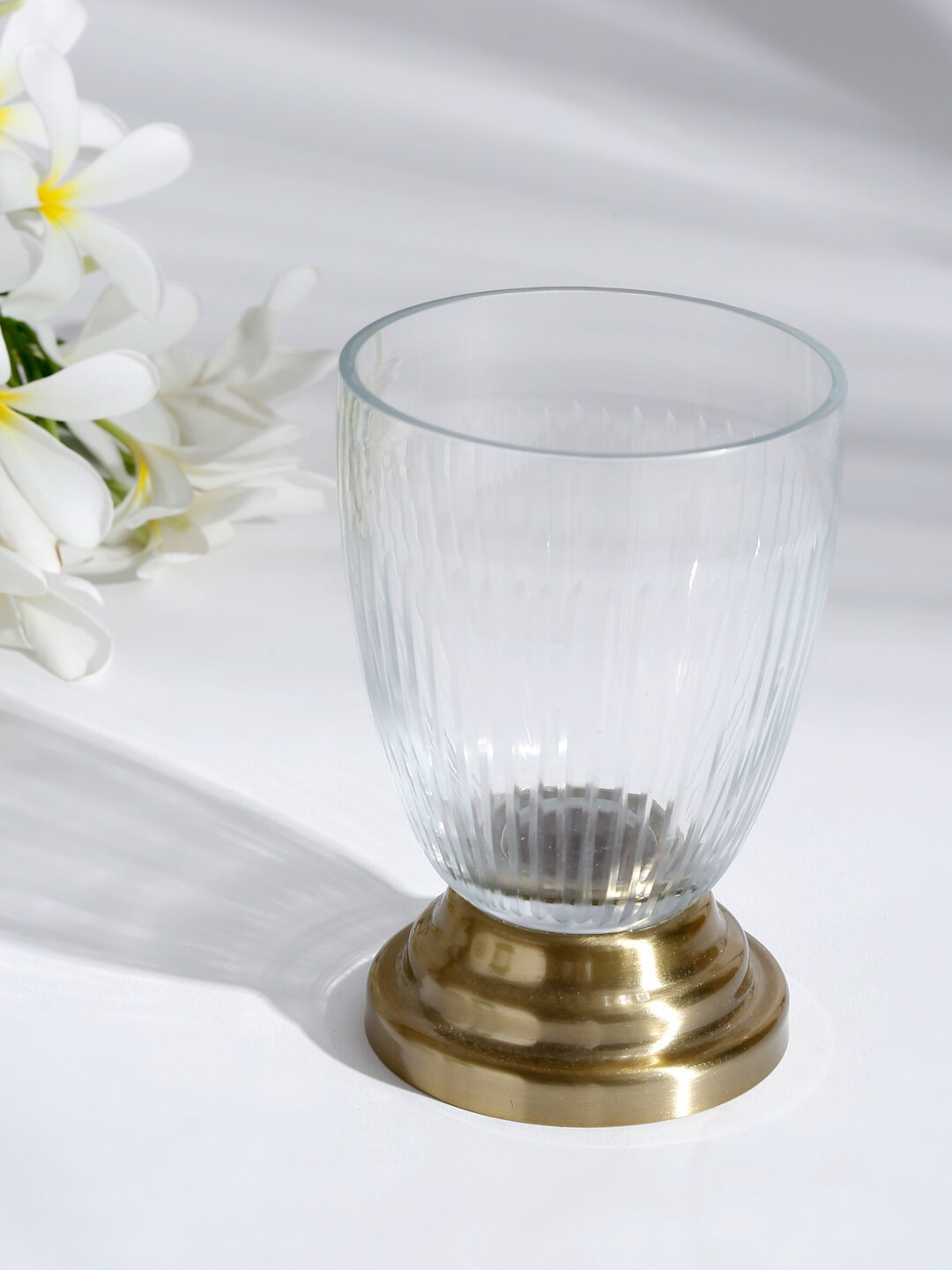

Fabindia Transparent & Gold-Toned Textured Glass Bath Tumbler
