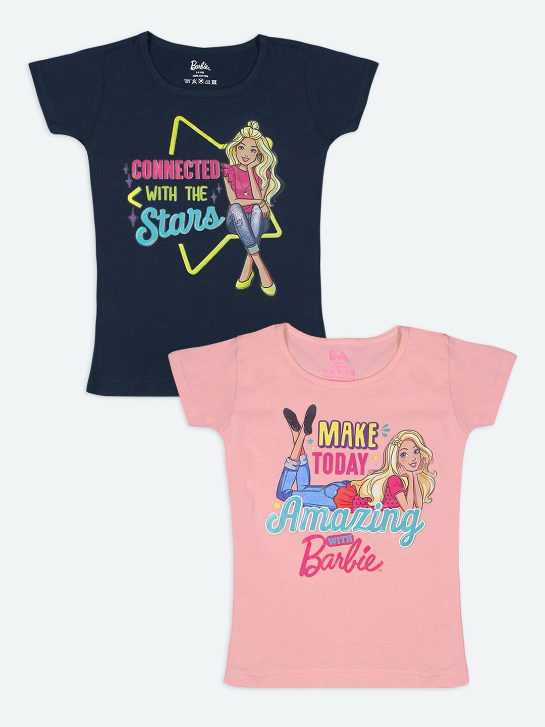 

Barbie Girls Navy Blue & Peach-Coloured Typography 2 Barbie Printed T-shirt