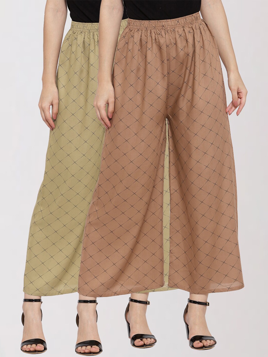

KLOTTHE Women Brown & Beige Pack of 2 Printed Palazzos