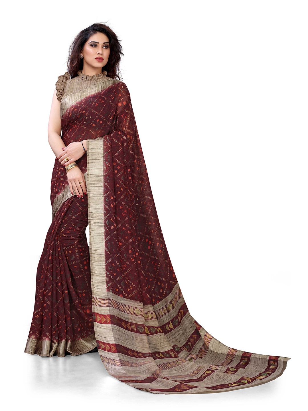 

KALINI Women Maroon Printed Saree