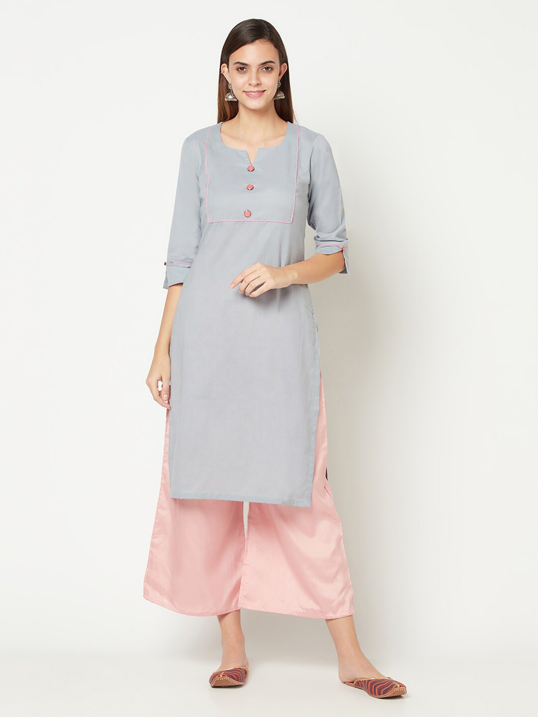 

Safaa Women Grey & Peach-Coloured Kurta