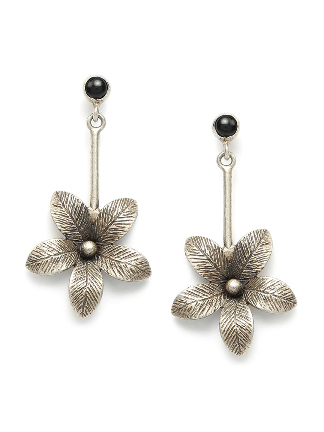 

Fabindia Oxidised Silver-Toned Floral Drop Earrings