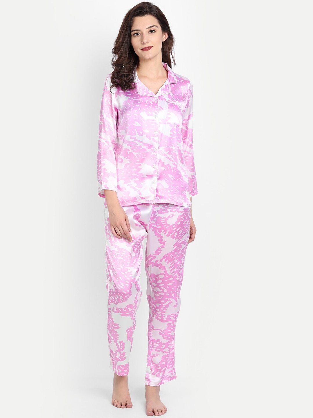 

IX IMPRESSION Women Pink & White Printed Night suit