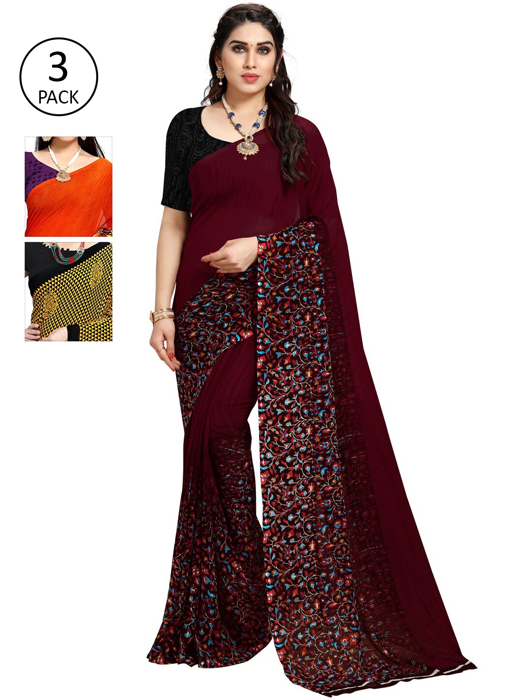 

KALINI Multi Pack of 3 Printed Saree