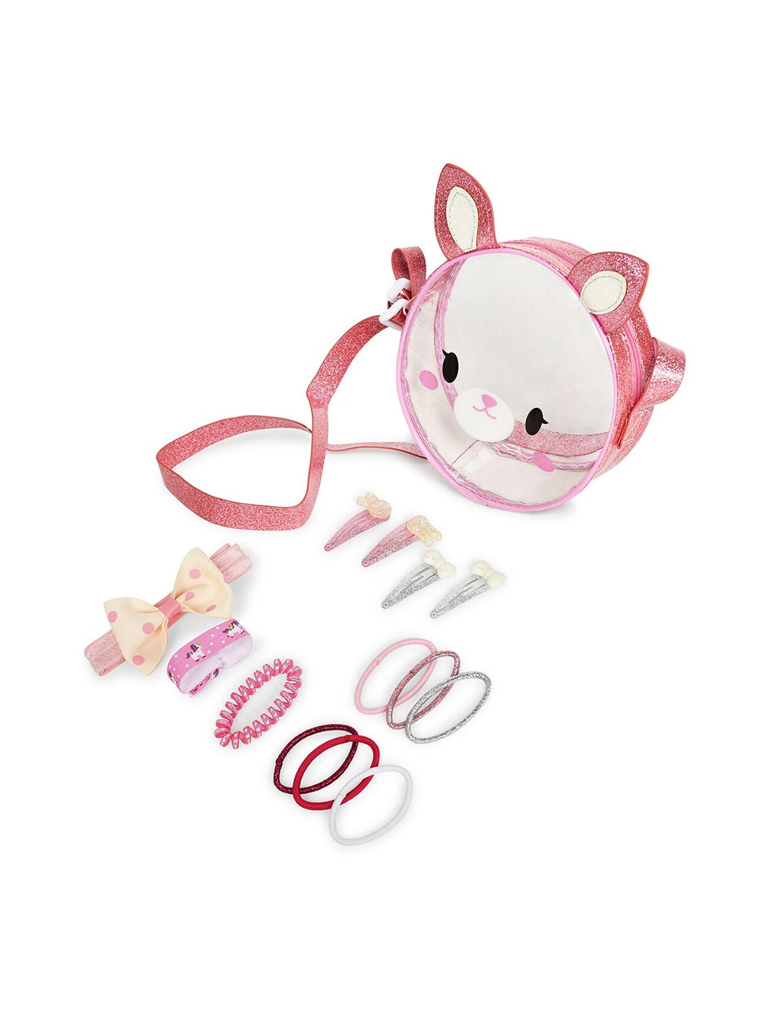 

Toniq Kids Girls Set Of 11 Pink Hair Accessories With Cross Body Bag