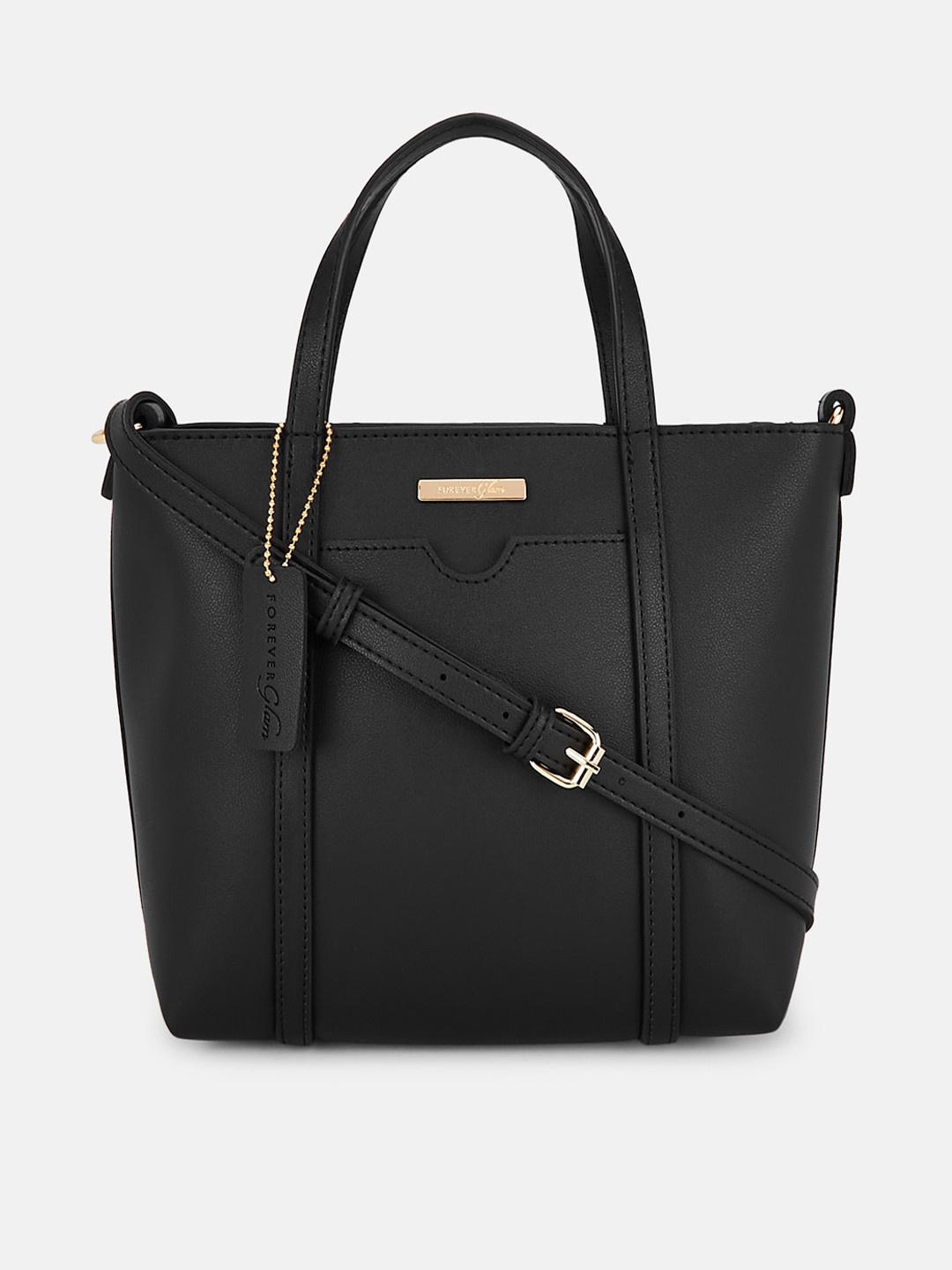 

Forever Glam by Pantaloons Black Leather Structured Handheld Bag