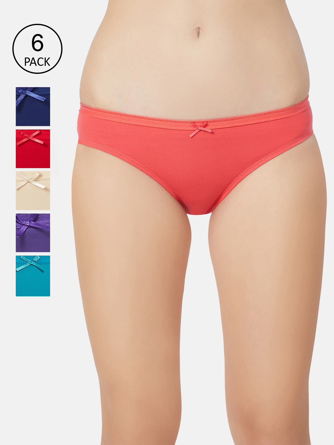 

Soie Women Pack Of 6 Solid Classic Basic Briefs 6BF-18PACK 3, Orange
