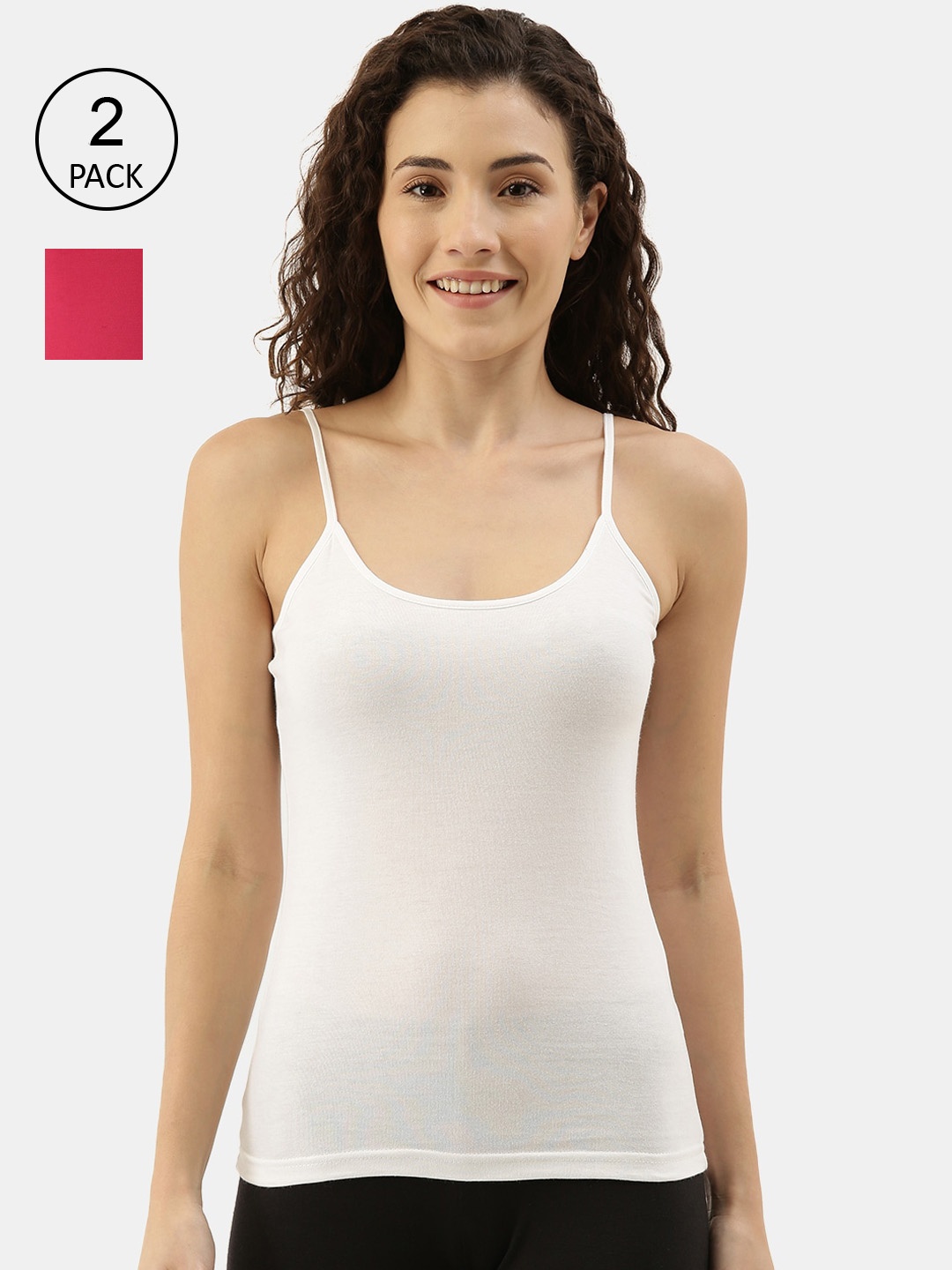 

appulse Women Pack Of 2 Solid Cotton Camisoles, White