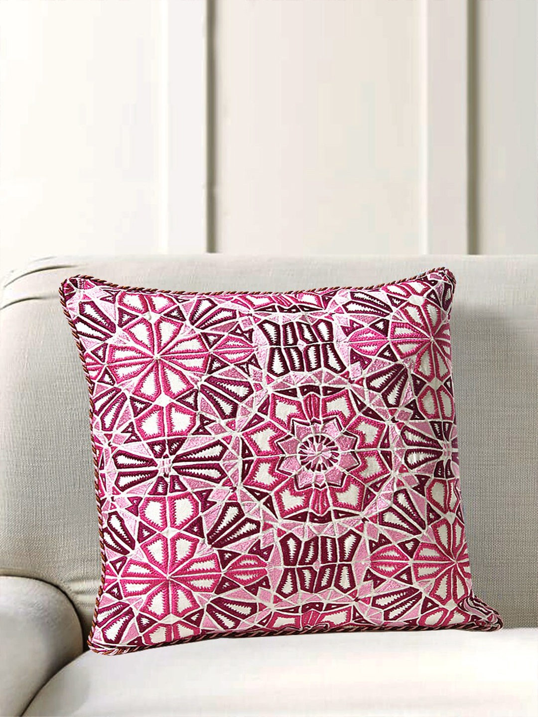 

Deco Window Pink & White Embroidered Cotton Square Cushion Covers