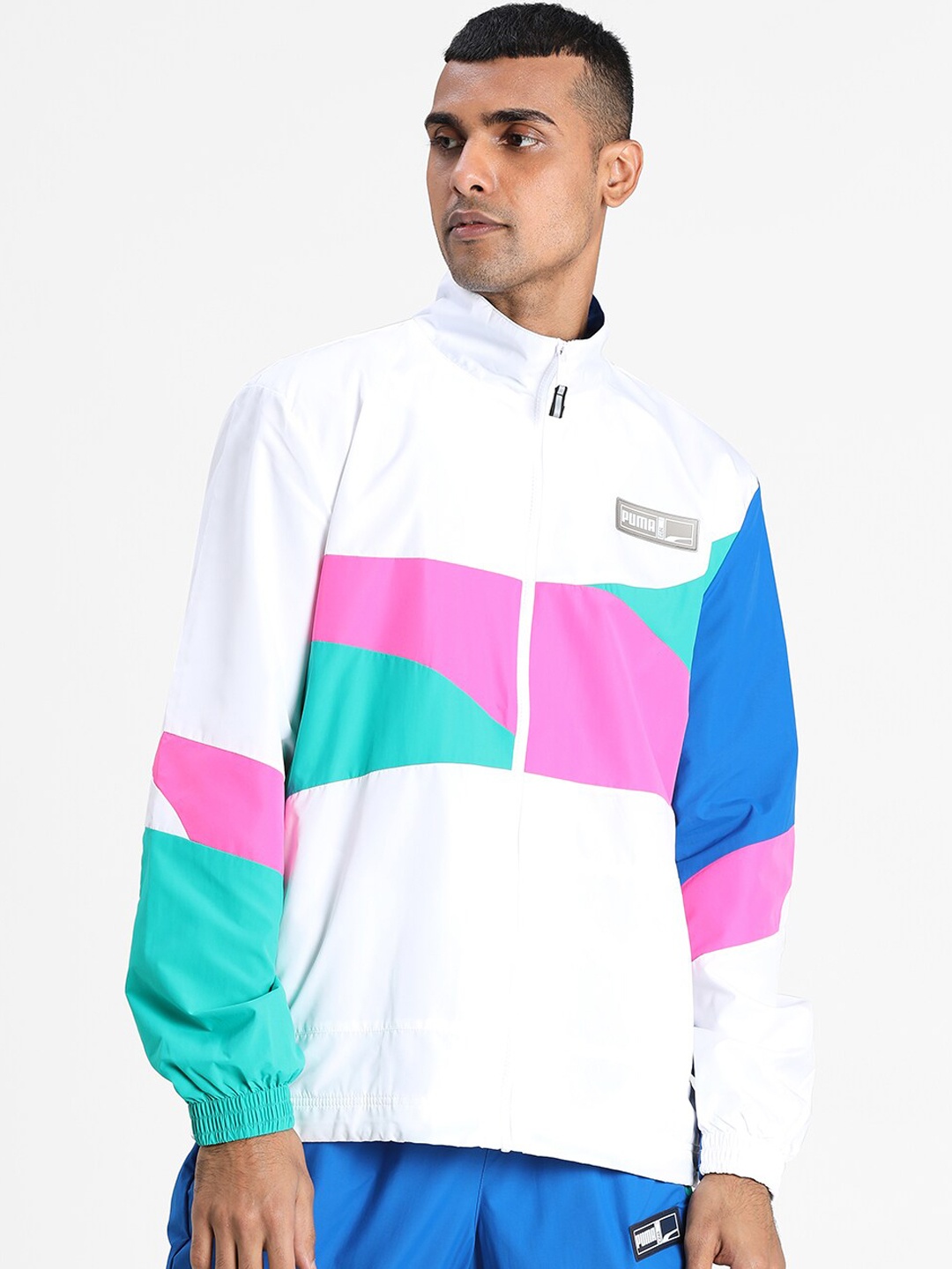 

Puma Men White Pink Colourblocked Tailored Track Jacket