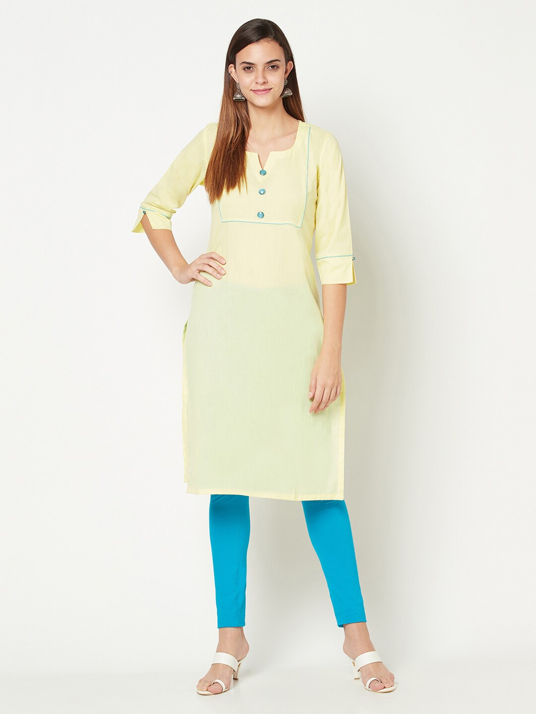 

Safaa Women Yellow & Blue Kurta