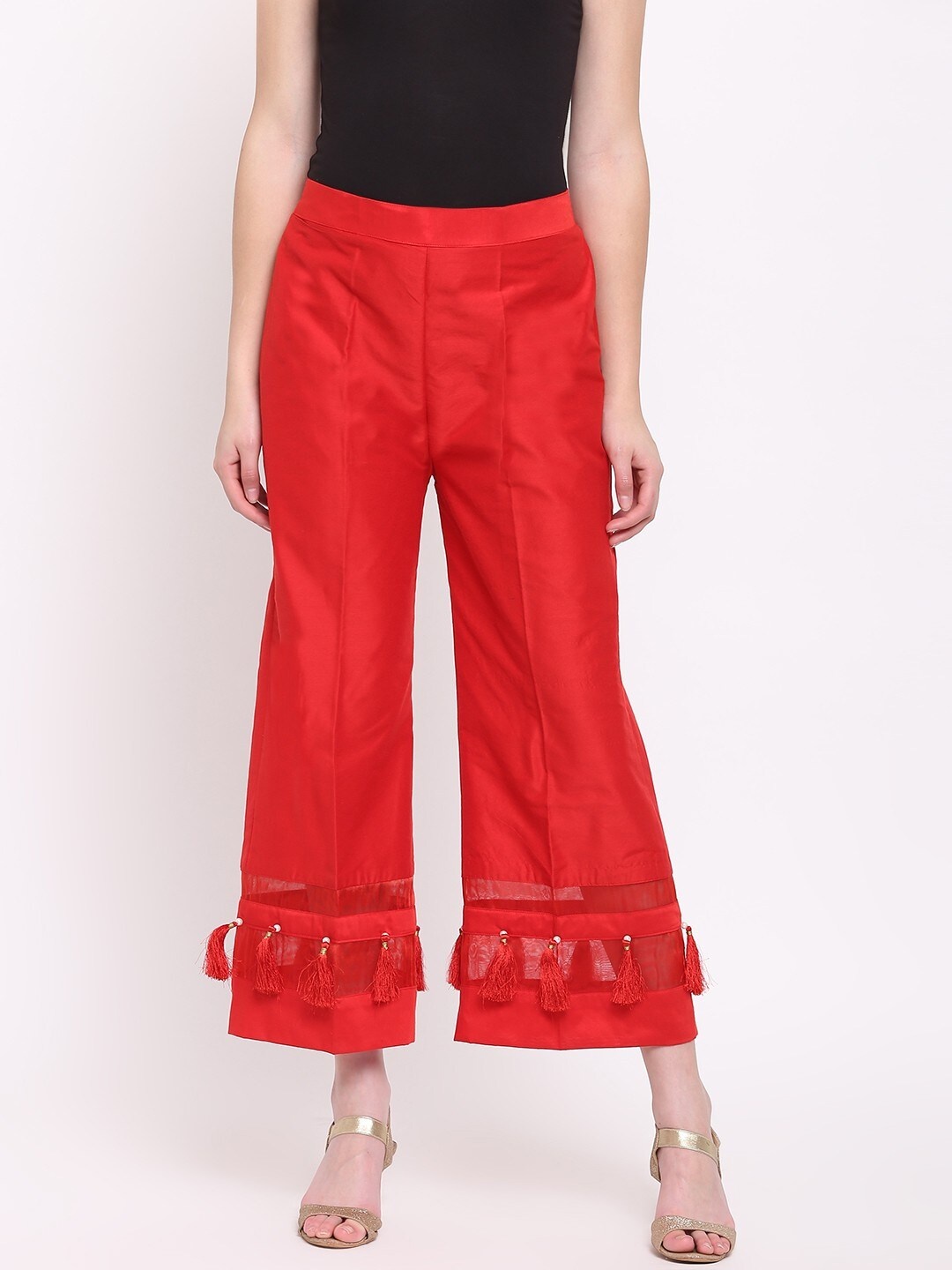 

RIVI Women Red Hem Design Ethnic Palazzos
