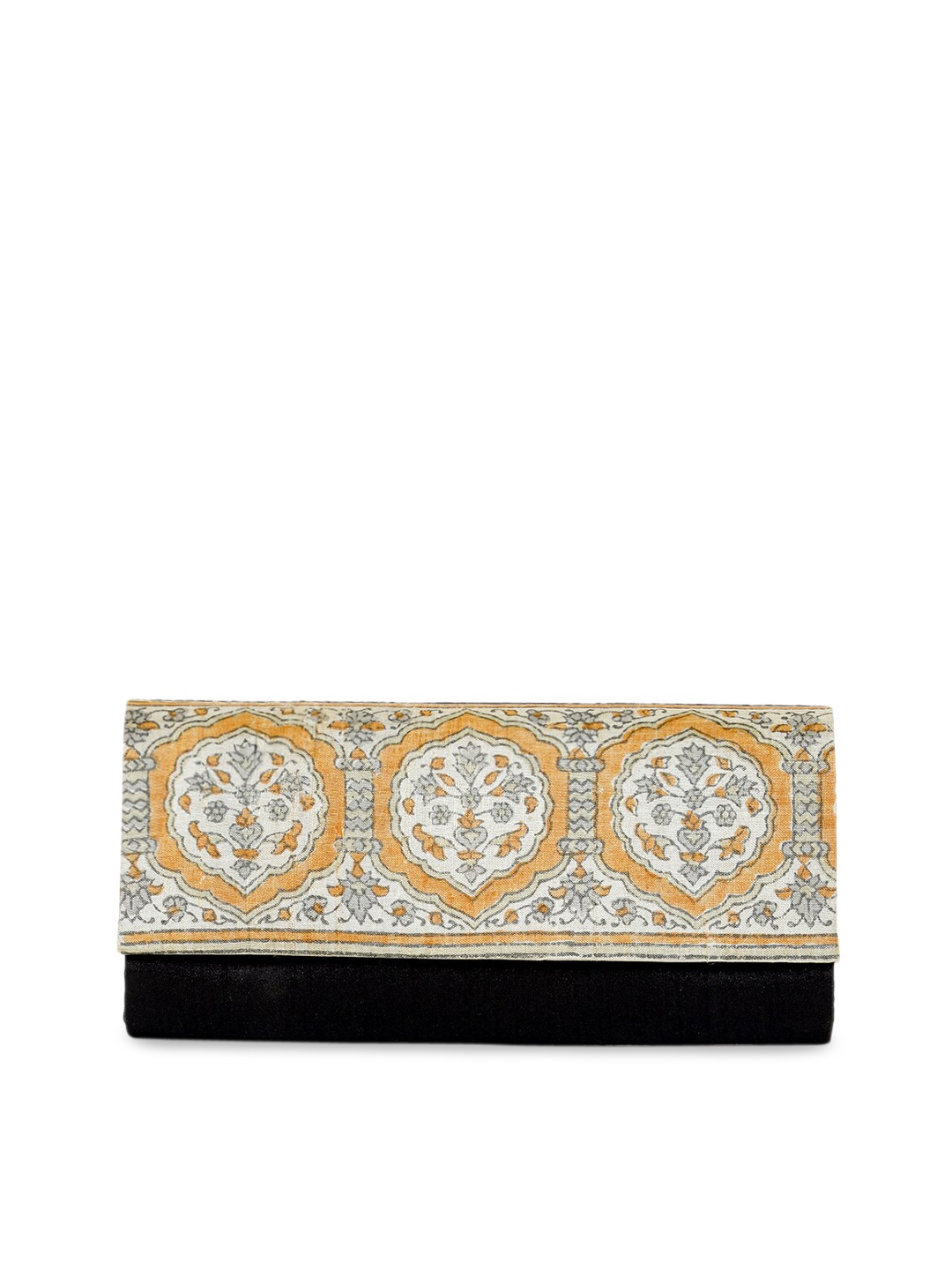

Fabindia Black & Orange Block Printed Envelop Clutch