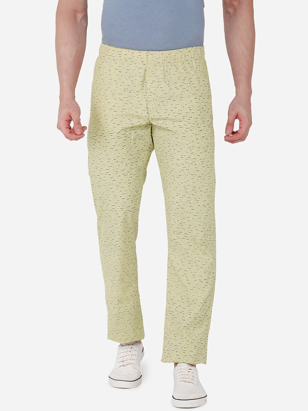 beevee Men Yellow & Blue Printed Straight-Fit Cotton Track Pants