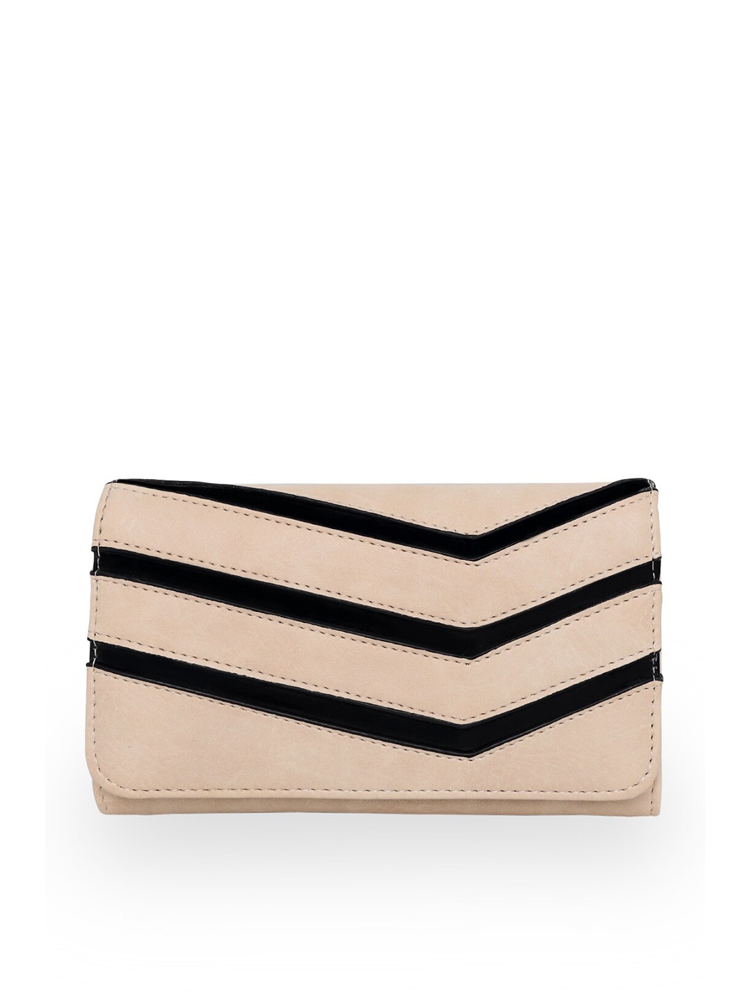 

GIO COLLECTION Women Beige & Black Striped PU Envelope