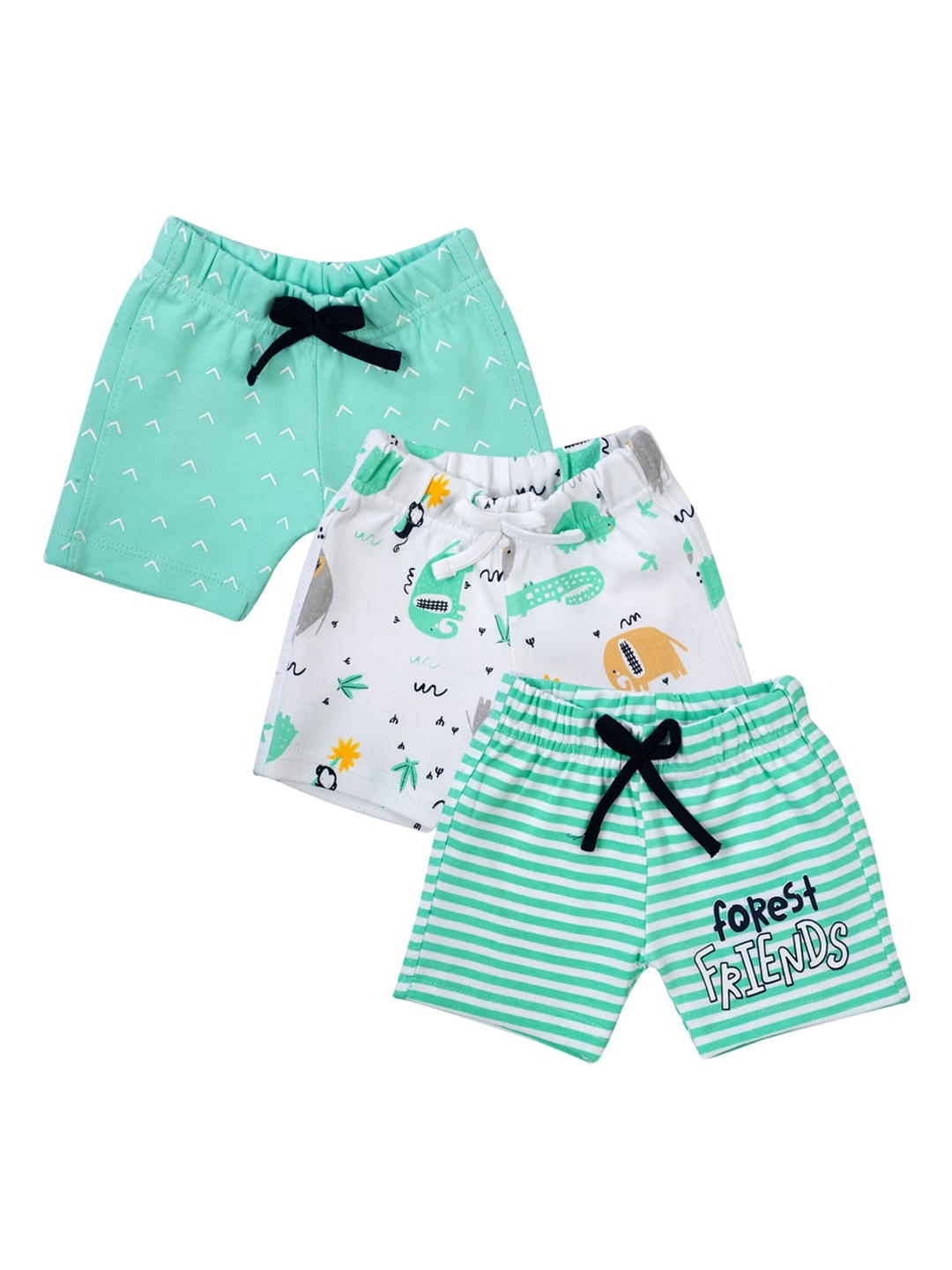 

MeeMee Boys Pack Of 3 Printed High-Rise Regular Shorts, Green