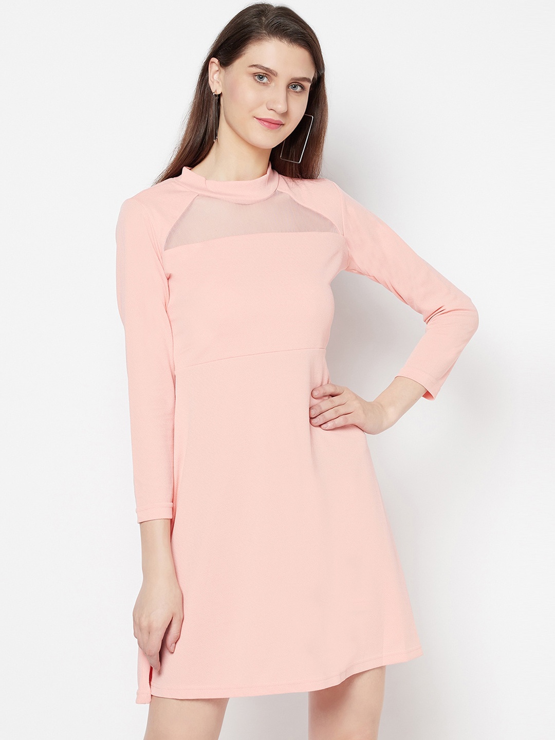 

Purple State Peach-Coloured Knitted Fit & Flare Dress