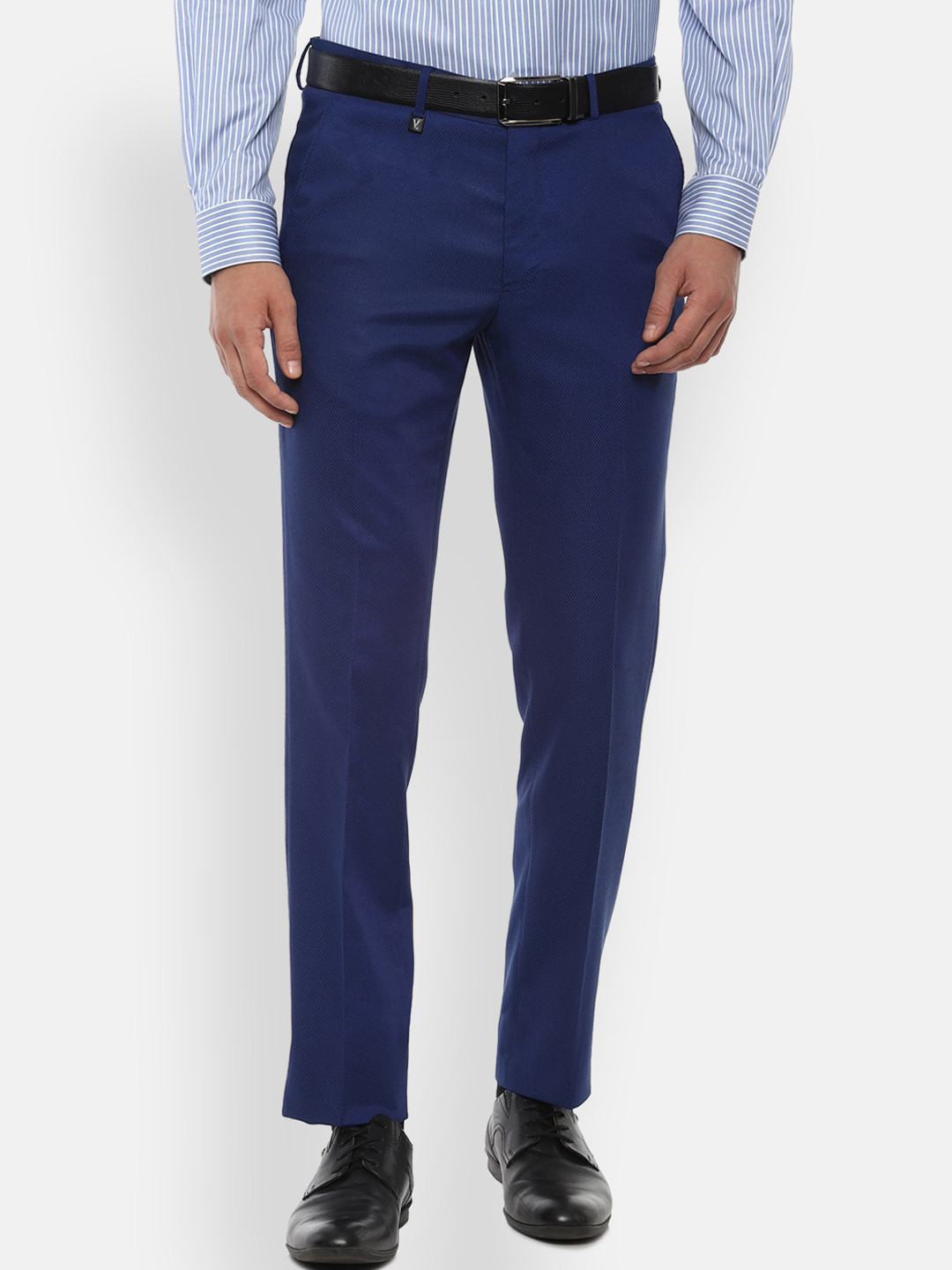 

V Dot Men Blue Textured Skinny Fit Formal Trousers