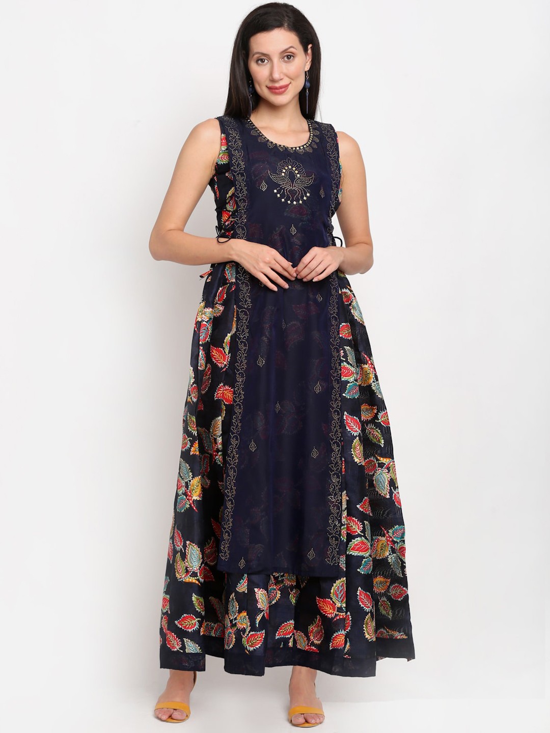 

Lovely Lady Women Navy Blue Layered Floral Maxi Dress