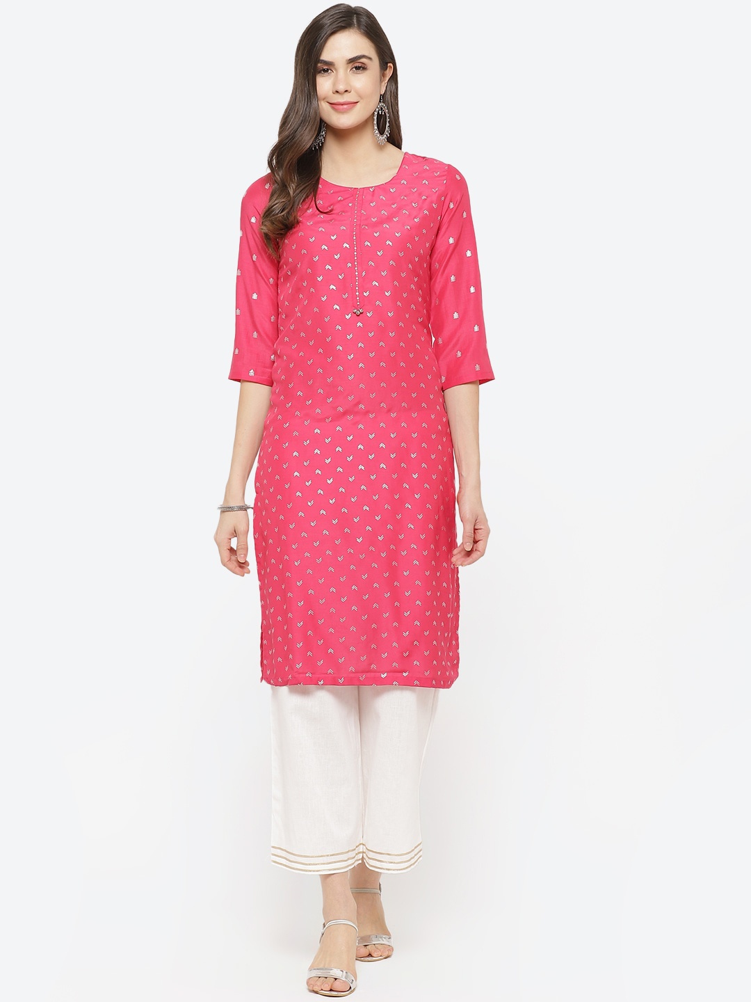 

Rangriti Women Fuchsia Ethnic Motifs Thread Work Kurta