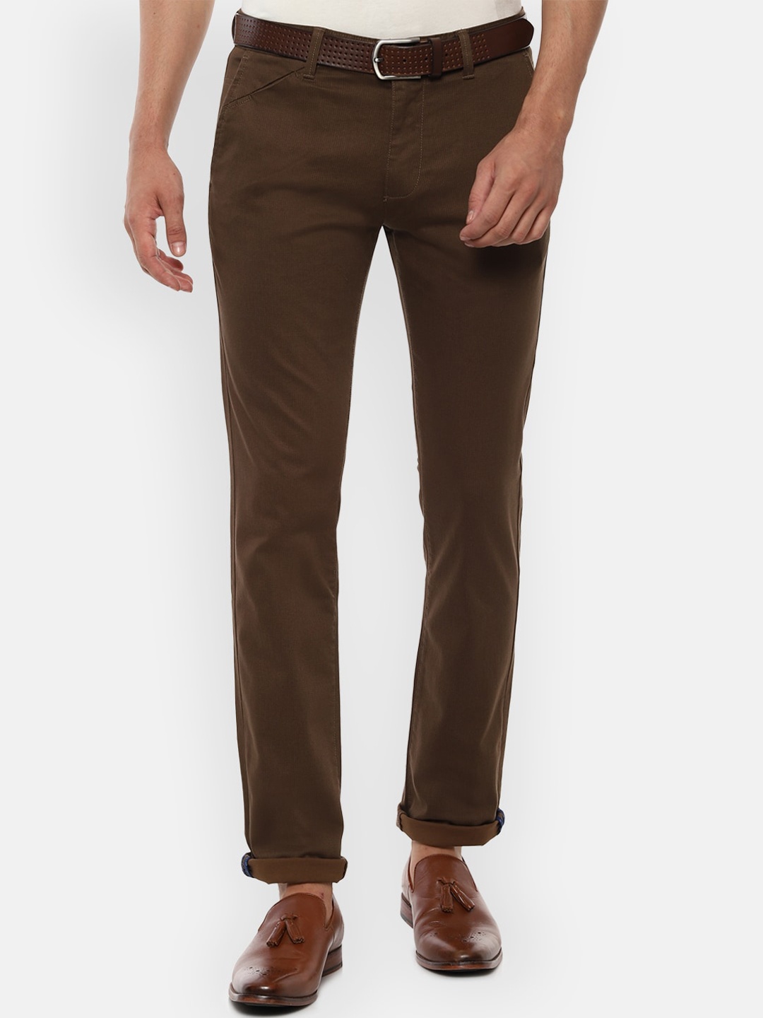 V Dot Men Khaki Slim Fit Trousers