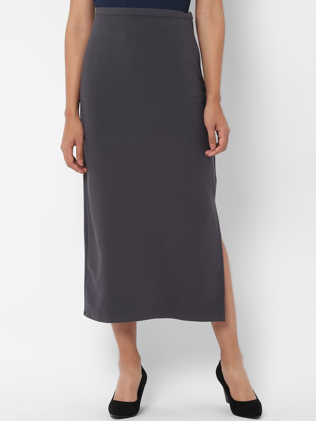

Allen Solly Woman Grey Solid Straight Midi Skirt