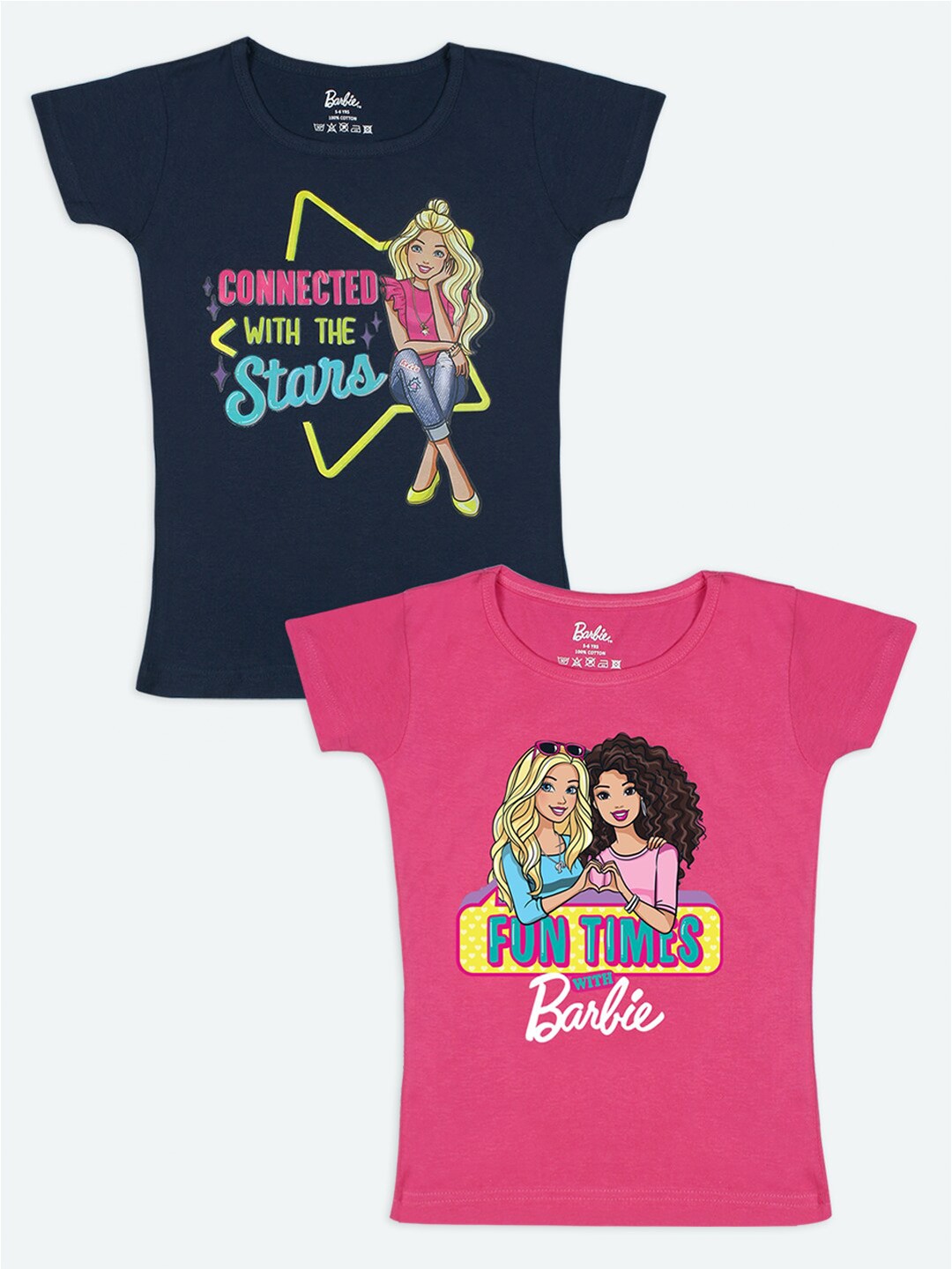 

Barbie Girls Navy Blue Pink 2 Barbie Printed Cotton Pure Cotton T-shirt