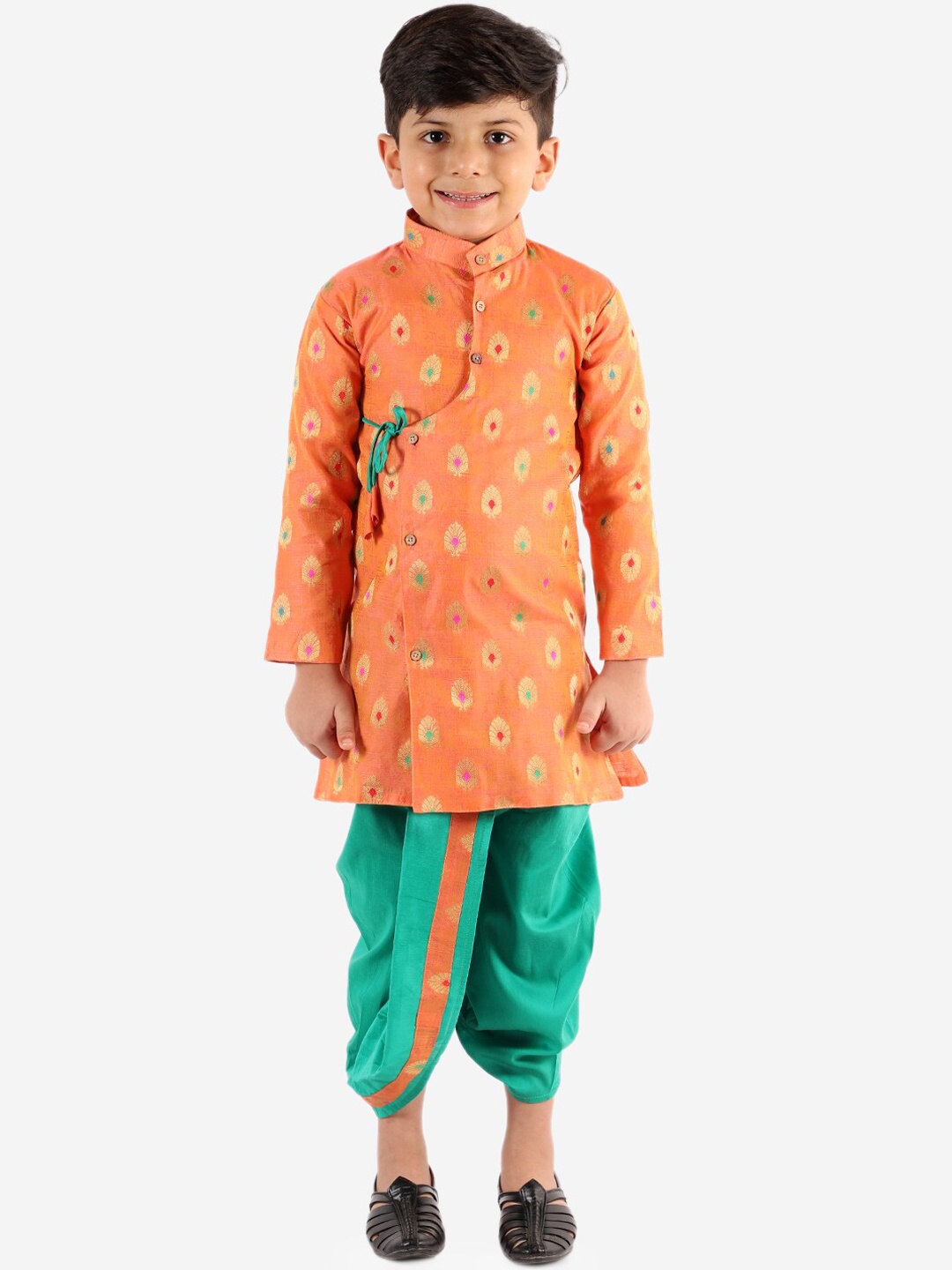 

KID1 Boys Peach-Coloured Ethnic Motifs Sherwani with Dhoti Pants