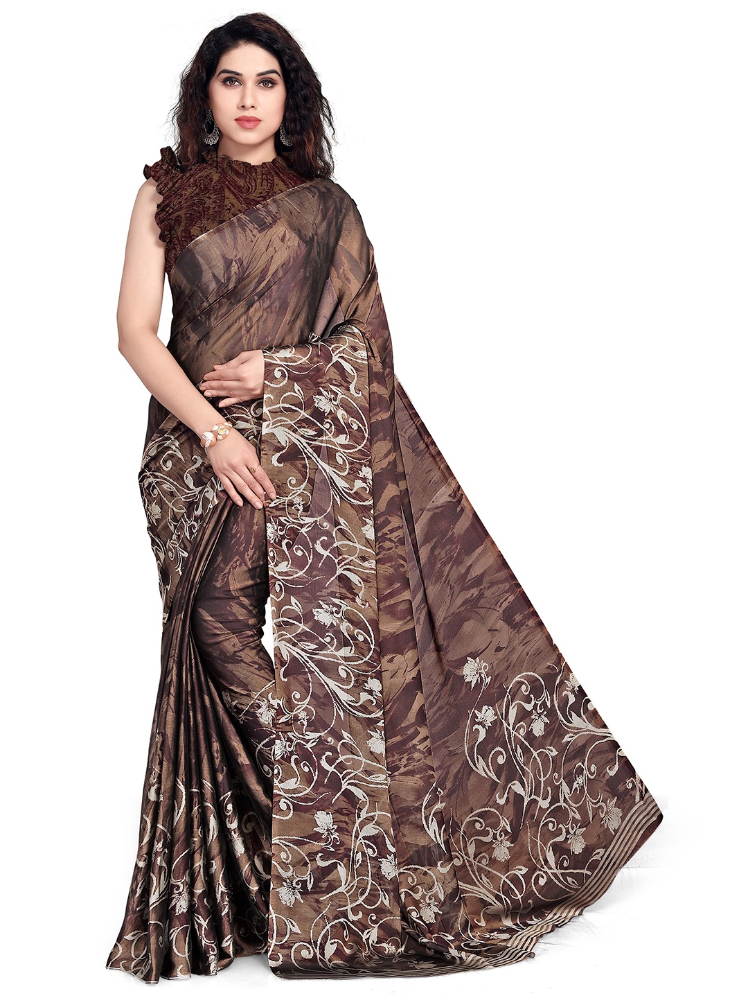 

KALINI Women Brown Floral Printed Saree