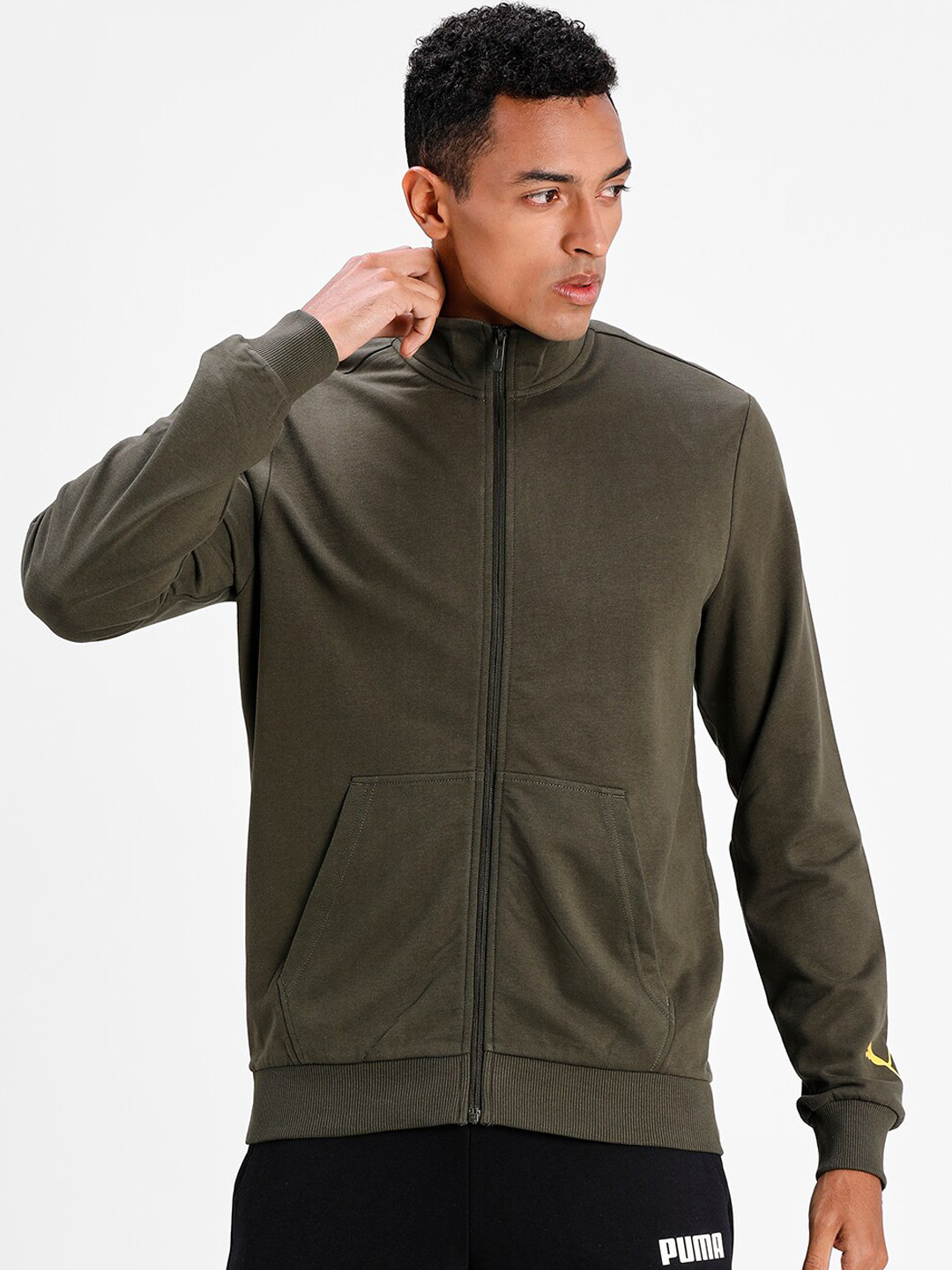 

Puma Men Olive Green Printed Cotton Sweatshirt