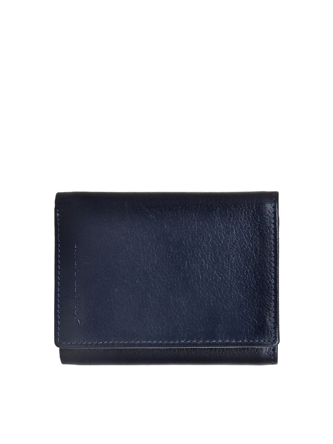 

Allen Cooper Men Navy Blue Textured Leather Three Fold Wallet
