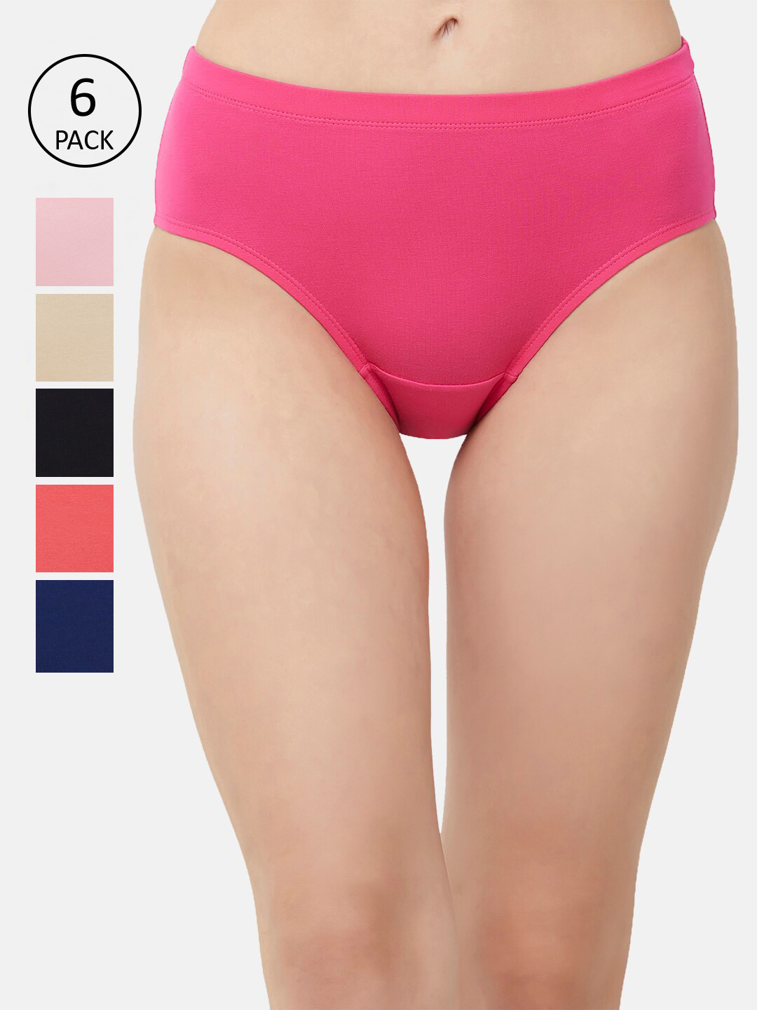 

Soie Women Pack Of 6 Solid Classic Hipster Briefs 6FCB-19PACK 2, Pink